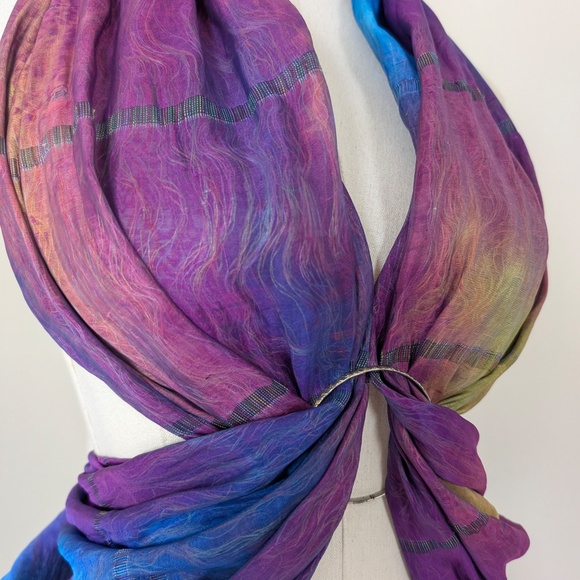 Tie Dyed Rectangular Scarf Mesh Transparent Natural Fibres Sheer - Picture 2 of 16